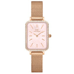 Daniel Wellington Quadro Lumine Bezel Melrose Pink MOP analog damklocka med rosa urtavla och armband i rostfritt stål