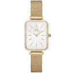 Daniel Wellington Quadro Lumine Bezel Evergold MOP analog damklocka med vit urtavla och armband i rostfritt stål