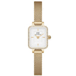 Daniel Wellington Quadro Mini Lumine Bezel Gold analog damklocka med vit urtavla och armband i rostfritt stål