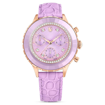 Swarovski Octea chrono 5690804 analog damklocka med lila urtavla och armband i skinn