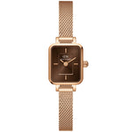 Daniel Wellington Quadro Mini Melrose Rose Gold Amber analog damklocka med brun urtavla och armband i rostfritt stål