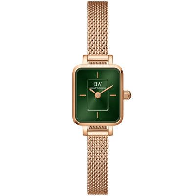 Daniel Wellington Quadro Mini Melrose Emerald analog damklocka med grön urtavla och armband i rostfritt stål