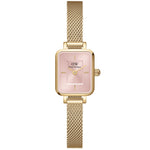 Daniel Wellington Quadro Mini Melrose Blush analog damklocka med rosa urtavla och armband i rostfritt stål