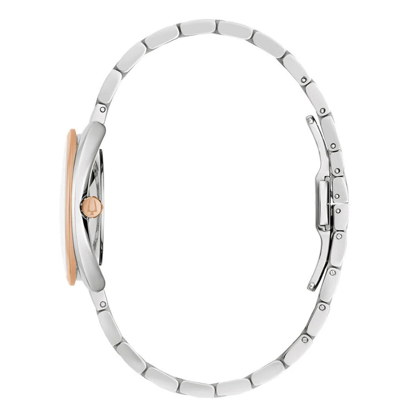 Bulova Classic Duality Diamond 98P219 analog damklocka med silver urtavla och armband i rostfritt stål