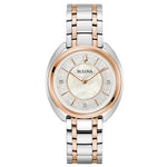 Bulova Classic Duality Diamond 98P219 analog damklocka med silver urtavla och armband i rostfritt stål
