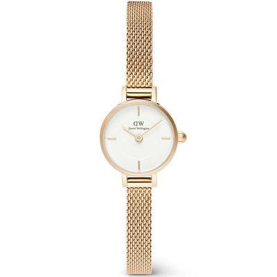 Daniel Wellington Petite Mini Evergold analog damklocka med vit urtavla och armband i rostfritt stål