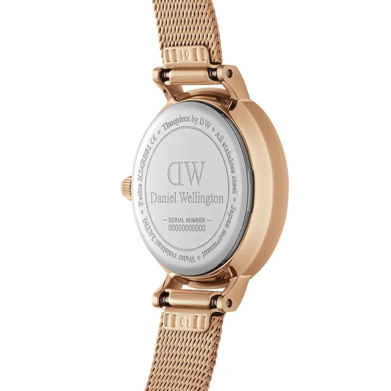 Daniel Wellington Petite Pressed DW00100447 analog damklocka med vit urtavla och armband i rostfritt stål