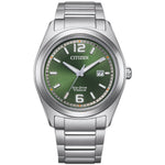 Citizen Super Titanium AW1641-81X analog herrklocka med grön urtavla och armband i titan