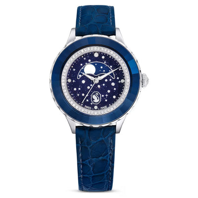 Swarovski Octea moon 5677494 analog damklocka med blå urtavla och armband i skinn