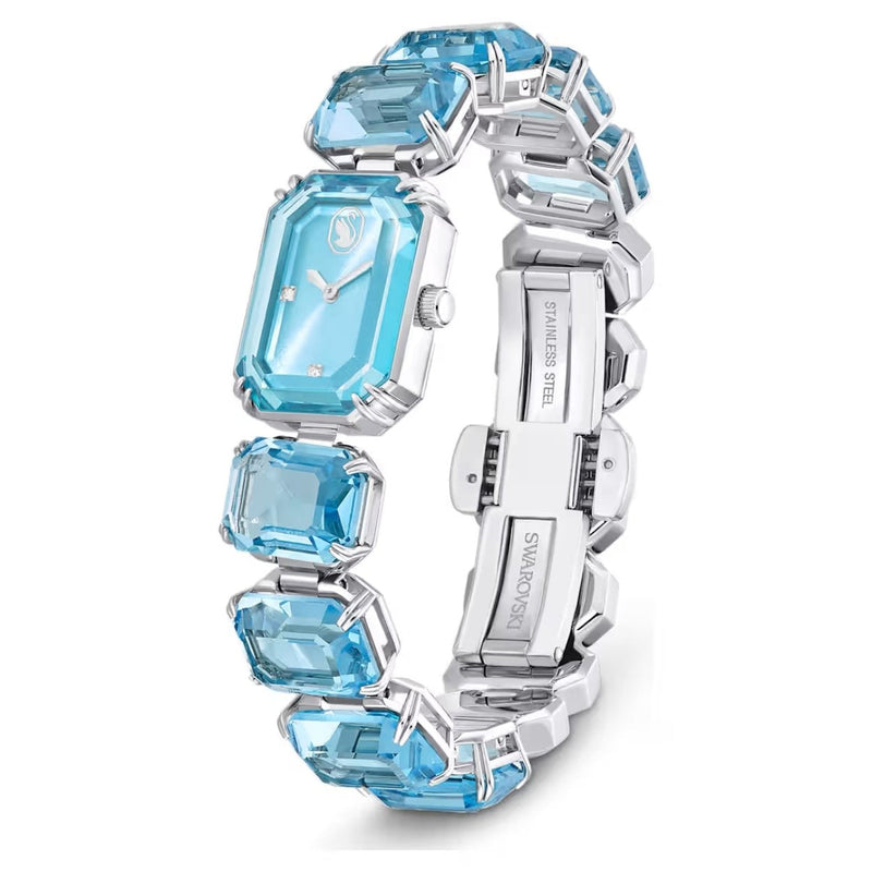 Swarovski Octagon cut bracelet 5729722 analog damklocka med blå urtavla och armband i rostfritt stål