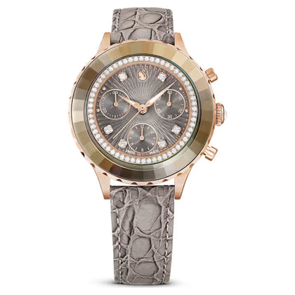 Swarovski Octea chrono 5671153 analog damklocka med grå urtavla och armband i skinn