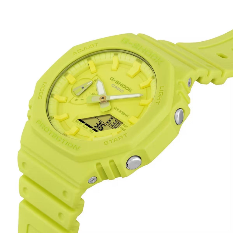 Casio G-shock GA-2100-9A9ER analog herrklocka med gul urtavla och armband i resin
