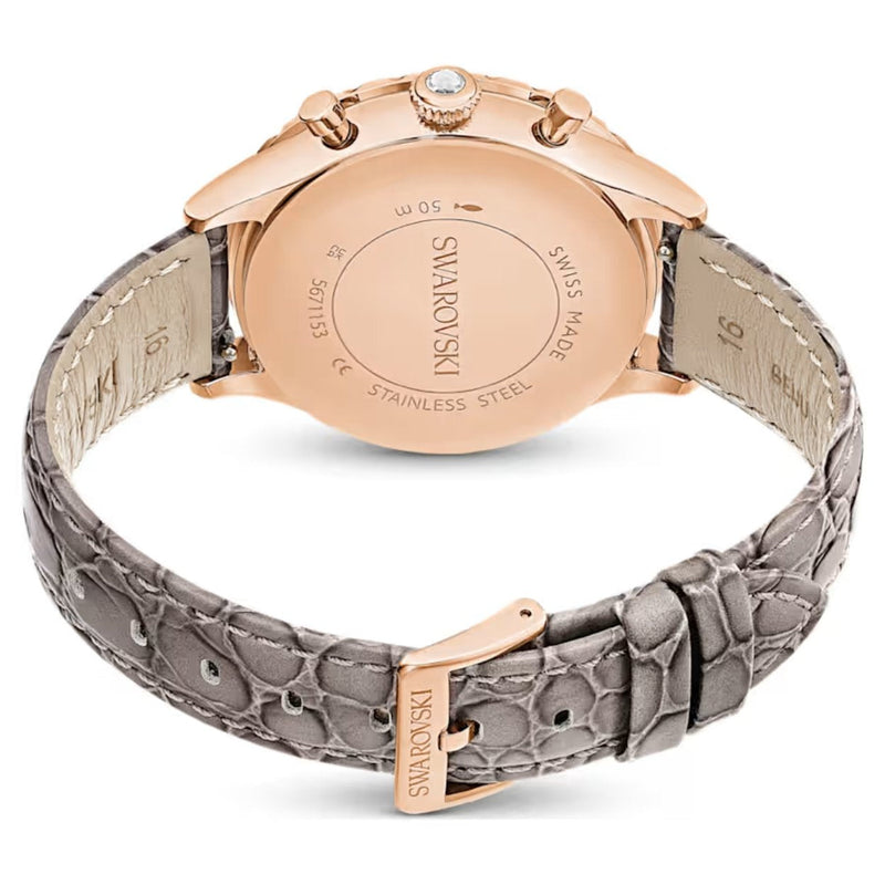 Swarovski Octea chrono 5671153 analog damklocka med grå urtavla och armband i skinn