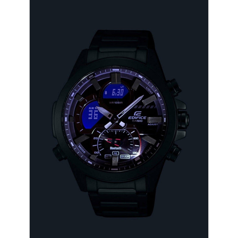 Casio Edifice ECB-30D-2AEF analog herrklocka med blå urtavla och armband i rostfritt stål
