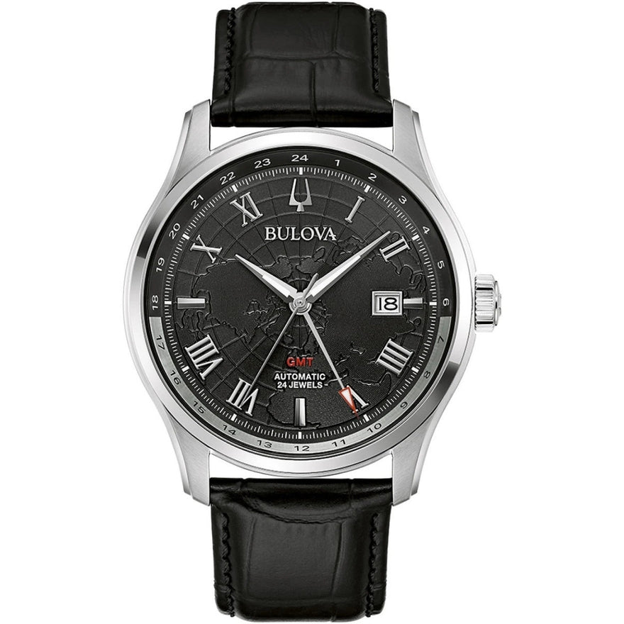 Bulova Wilton 96B387 analog herrklocka med svart urtavla och armband i skinn