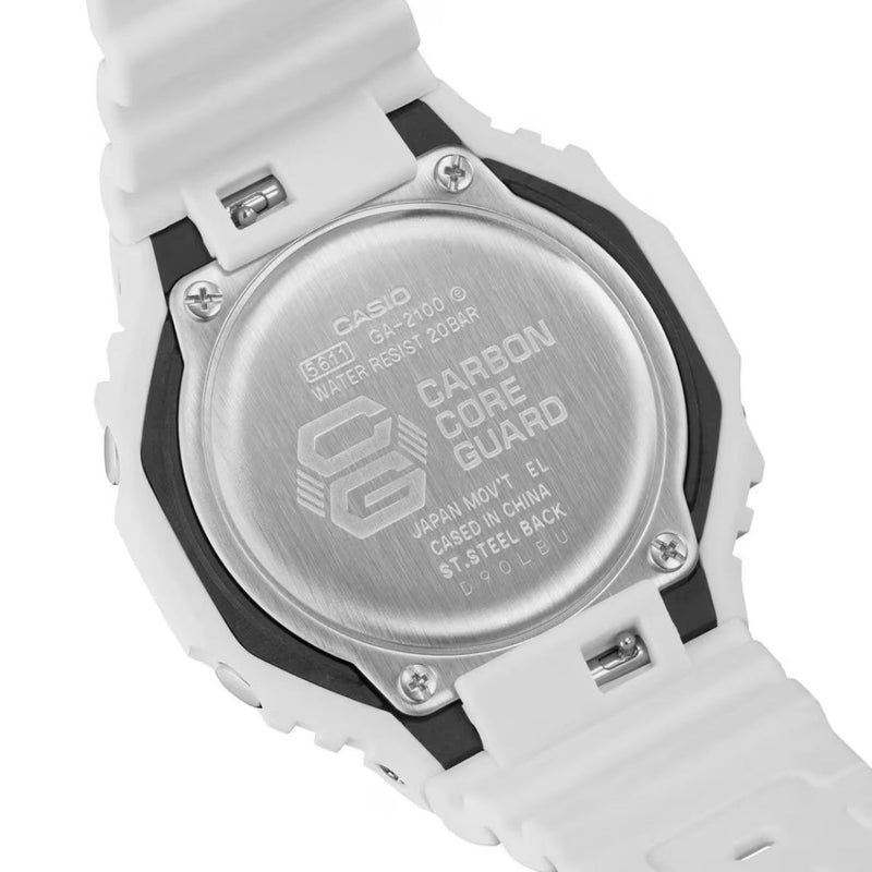 Casio G-Shock GA-2100-7A7ER analog unisexklocka med vit urtavla och armband i resin