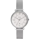 Fossil Jacqueline ES4627 analog damklocka med silver urtavla och armband i rostfritt stål