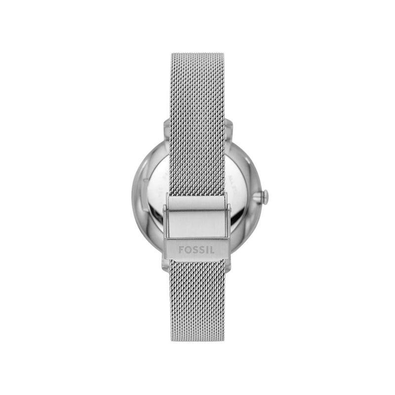 Fossil Jacqueline ES4627 analog damklocka med silver urtavla och armband i rostfritt stål