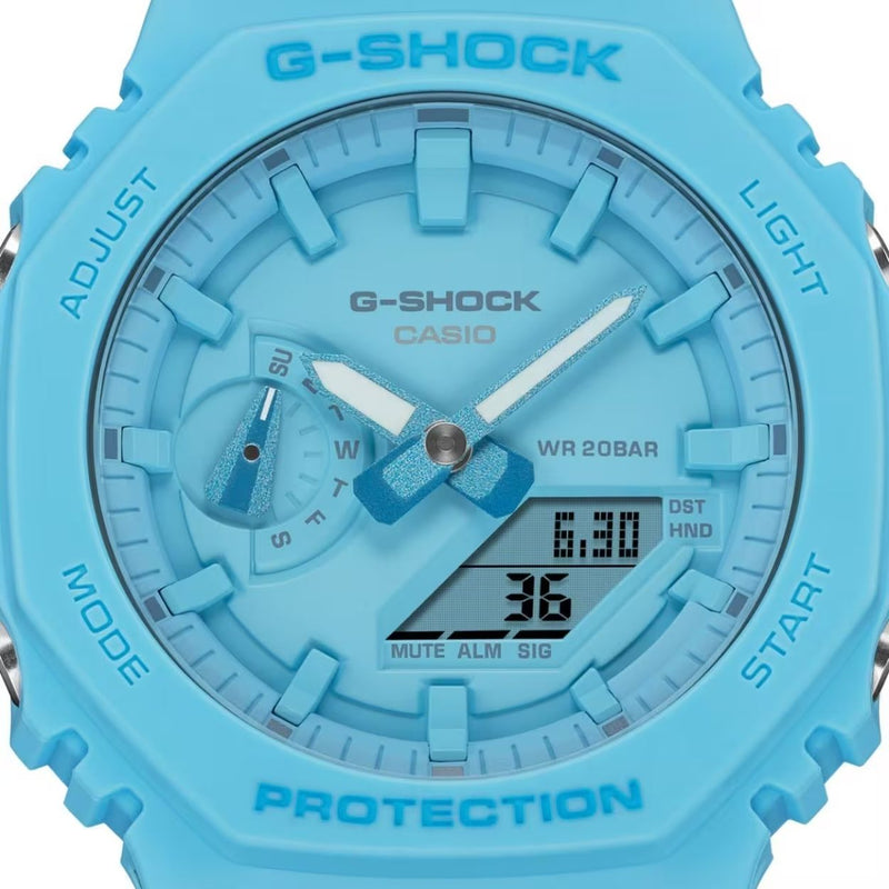 Casio G-shock GA-2100-2A2ER analog herrklocka med blå urtavla och armband i resin