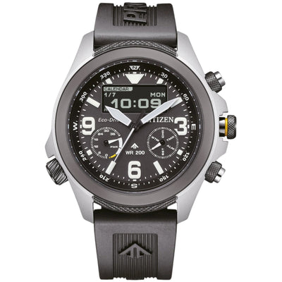 Citizien Promaster Land Eco- Drive JV1007-07E ana-digi herrklocka med svart urtavla och armband i gummi