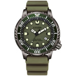 Citizen Promaster Eco-Drive BN0157-11X analog herrklocka med grön urtavla och armband i gummi