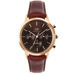 Daniel Wellington Iconic Chronograph St Mawes Amber RG analog herrklocka med brun urtavla och armband i läder
