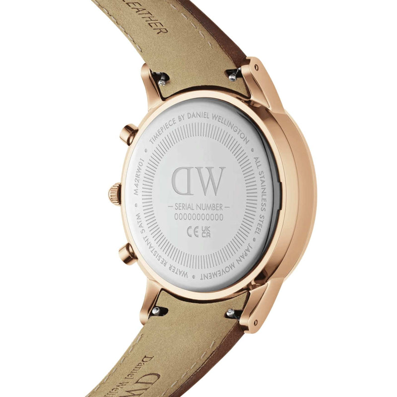 Daniel Wellington Iconic Chronograph St Mawes Amber RG analog herrklocka med brun urtavla och armband i läder