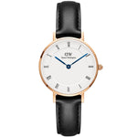 Daniel Wellington Petite Roman Numerals Sheffield DW00100683 analog damklocka med vit urtavla och armband i läder