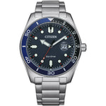 Citizen Marine Eco-Drive AW1761-89L analog herrklocka med blå urtavla och armband i rostfritt stål