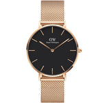Daniel Wellington Petite Melrose DW00100217 analog damklocka med svart urtavla och armband i rostfritt stål