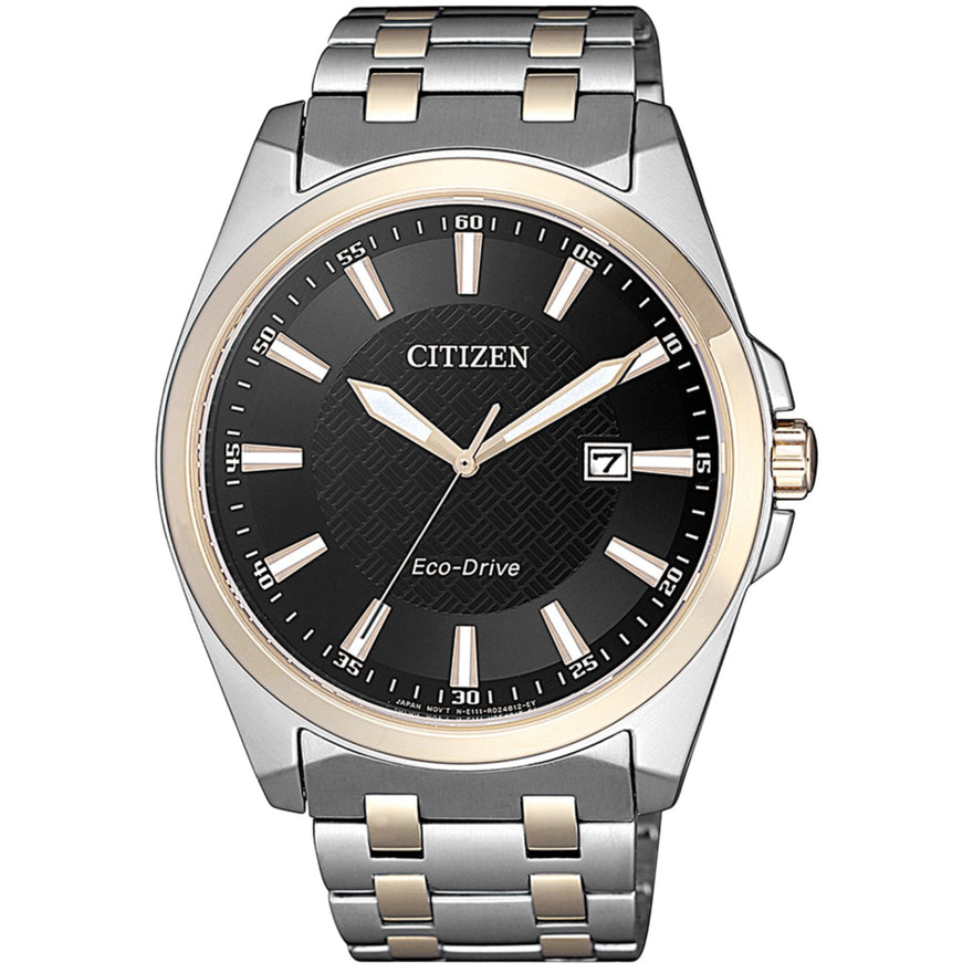 Citizen Eco-Drive BM7109-89E analog herrklocka med svart urtavla och armband i rostfritt stål