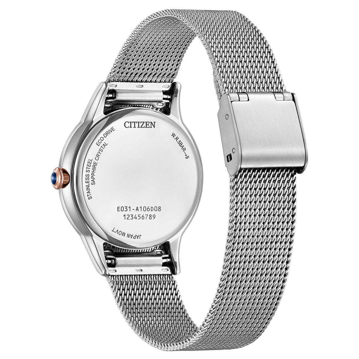Citizen Eco Drive EM1156-80X analog damklocka med beige urtavla och armband i rostfritt stål