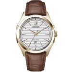 Citizen Classic Eco-Drive AW1753-10A analog herrklocka med silver urtavla och armband i läder