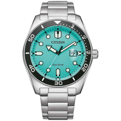 Citizen Solar Diver "Fantastic Four" Tiffany AW1760-81W analog herrklocka med grön urtavla och armband i rostfritt stål