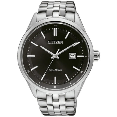 Citizen Eco-Drive BM7251-88E analog herrklocka med svart urtavla och armband i rostfritt stål