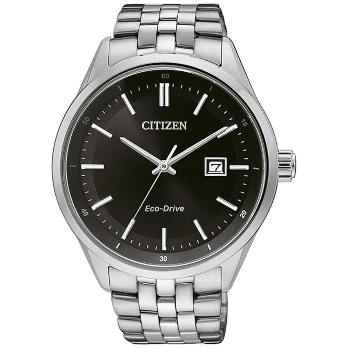 Citizen Eco-Drive BM7251-88E analog herrklocka med svart urtavla och armband i rostfritt stål