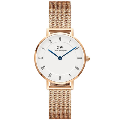 Daniel Wellington Petite Roman Numerals  DW00100681 analog damklocka med vit urtavla och armband i rostfritt stål