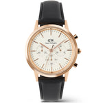 Daniel Wellington Iconic Chronograph Sheffield RG analog herrklocka med vit urtavla och armband i läder