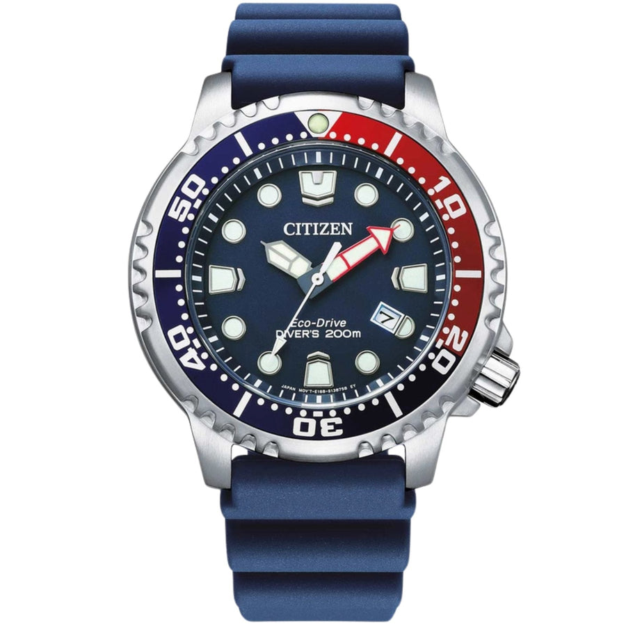 Citizen Promaster Eco-Drive Diver BN0168-06L analog herrklocka med blå urtavla och armband i gummi