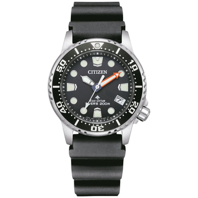 Citizen Eco-Drive Promaster Marine EO2020-08E analog herrklocka med svart urtavla och armband i silikon