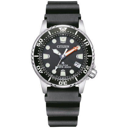 Citizen Eco-Drive Promaster Marine EO2020-08E analog herrklocka med svart urtavla och armband i silikon