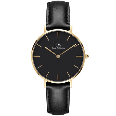 Daniel Wellington Petite Sheffield Gold DW00100547 analog damklocka med svart urtavla och armband i läder