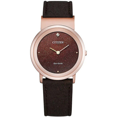 Citizen Elegance Eco-Drive EG7072-19X analog damklocka med brun urtavla och armband i läder