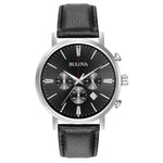 Bulova Aerojet 96B262 analog herrklocka med svart urtavla och armband i läder
