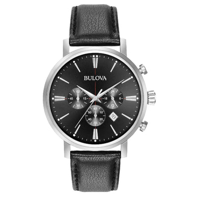 Bulova Aerojet 96B262 analog herrklocka med svart urtavla och armband i läder