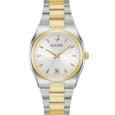 Bulova Surveyor 98M132 analog damklocka med vit urtavla och armband i rostfritt stål