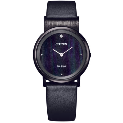 Citizen The Minerals EG7095-13E analog herrklocka med svart urtavla och armband i läder