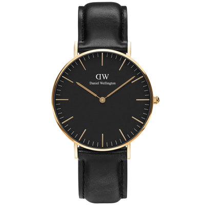 Daniel Wellington Classic Sheffield Gold DW00100546 analog unisexklocka med svart urtavla och armband i läder