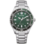 Citizen Eco-Drive AW1828-80X analog damklocka med grön urtavla och armband i rostfritt stål