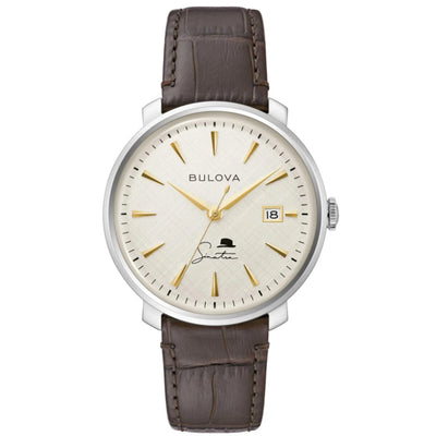 Bulova Frank Sinatra 96B359 analog herrklocka med beige urtavla och armband i läder